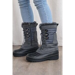 Lands End Womens Gray Black Waterproof Insulated SnowBoot Faux Sz 8 Granola Gorp